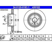 2x Disco de freno ventilado 24.0120-0183.1 ATE para BMW 5 5 Touring 6