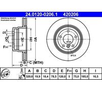 Disco de freno ATE 24.0120-0206.1 trasero, ventilado , altamente carbonizado, 1 Pieza