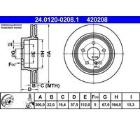 2x Disco de freno ventilado 24.0120-0208.1 ATE para MERCEDES-BENZ CLASE C