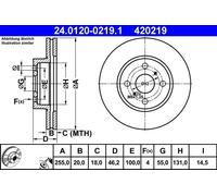 2x Disco de freno ventilado 24.0120-0219.1 ATE para ASTON MARTIN TOYOTA