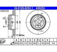 Disco de freno ATE 24.0120-0253.1 trasero, ventilado , altamente carbonizado, 1 Pieza