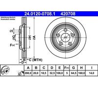 Disco de freno ATE 24.0120-0708.1 trasero, ventilado , 1 Pieza