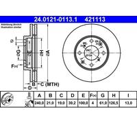 2x Disco de freno ventilado 24.0121-0113.1 ATE para HONDA CAPA LOGO JAZZ II