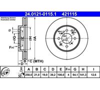 2x Disco de freno ventilado 24.0121-0115.1 ATE para HONDA JAZZ II JAZZ III