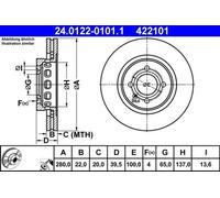 Disco de freno ATE 24.0122-0101.1 delantero, ventilado , altamente carbonizado, 1 Pieza