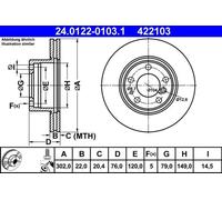 2x Disco de freno ventilado 24.0122-0103.1 ATE para BMW 5 5 Touring 7