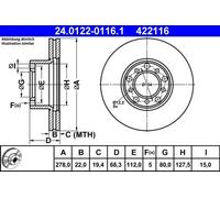 2x Disco de freno ventilado 24.0122-0116.1 ATE para MERCEDES-BENZ CLASE S SL