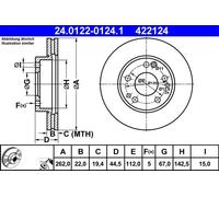 2x Disco de freno ventilado 24.0122-0124.1 ATE para MERCEDES-BENZ 190