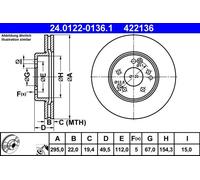 2x Disco de freno ventilado 24.0122-0136.1 ATE para MERCEDES-BENZ CLASE E