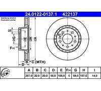 2x Disco de freno ventilado 24.0122-0137.1 ATE para VOLVO 740 760 740 Kombi 940