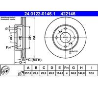 2x Disco de freno ventilado 24.0122-0146.1 ATE para NISSAN PRIMERA 200SX