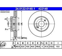 2x Disco de freno ventilado 24.0122-0148.1 ATE para RENAULT LAGUNA I SAFRANE I