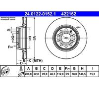 2x Disco de freno ventilado 24.0122-0152.1 ATE para AUDI VW SEAT