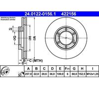 2x Disco de freno ventilado 24.0122-0156.1 ATE para OPEL ISUZU