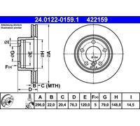 2x Disco de freno ventilado 24.0122-0159.1 ATE para BMW 5 5 Touring