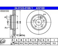2x Disco de freno ventilado 24.0122-0168.1 ATE para MERCEDES-BENZ CLASE A