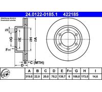 Disco de freno ATE 24.0122-0185.1 delantero, ventilado , 1 Pieza