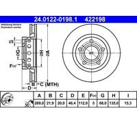 2x Disco de freno ventilado 24.0122-0198.1 ATE para AUDI A8 D2