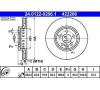 2x Disco de freno ventilado 24.0122-0206.1 ATE para ROVER MG