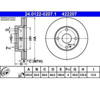 2x Disco de freno ventilado 24.0122-0207.1 ATE para MAZDA 323 S VI Sedán