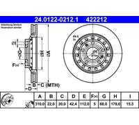 2x Disco de freno ventilado 24.0122-0212.1 ATE para VW AUDI