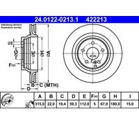2x Disco de freno ventilado 24.0122-0213.1 ATE para MERCEDES-BENZ CLASE S Coupé