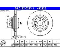 Disco de freno ATE 24.0122-0223.1 trasero, ventilado , altamente carbonizado, 1 Pieza