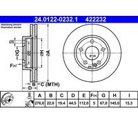Disco de freno ATE 24.0122-0232.1 delantero, ventilado , altamente carbonizado, 1 Pieza