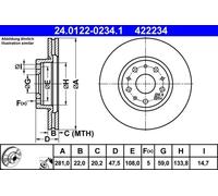 2x Disco de freno ventilado 24.0122-0234.1 ATE para LANCIA THESIS