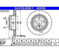 Disco de freno ATE 24.0122-0236.1 trasero, ventilado , altamente carbonizado, 1 Pieza