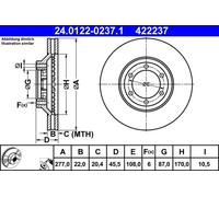 2x Disco de freno ventilado 24.0122-0237.1 ATE para HYUNDAI GALLOPER II