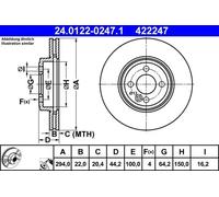 2x Disco de freno ventilado 24.0122-0247.1 ATE para MINI MINI Roadster MINI