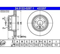 2x Disco de freno ventilado 24.0122-0257.1 ATE para BMW 1 Coupé 1 Descapotable