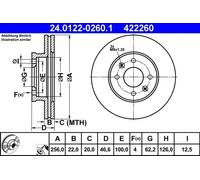2x Disco de freno ventilado 24.0122-0260.1 ATE para HYUNDAI KIA