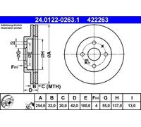 Disco de freno ATE 24.0122-0263.1 vorne, ventilado , 1 Pieza