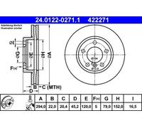 Disco de freno ATE 24.0122-0271.1 delantero, ventilado , altamente carbonizado, 1 Pieza