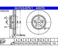 2x Disco de freno ventilado 24.0122-0276.1 ATE para TOYOTA SUBARU