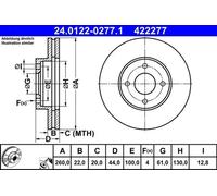 2x Disco de freno ventilado 24.0122-0277.1 ATE para NISSAN MICRA IV NOTE