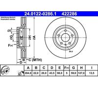 2x Disco de freno ventilado 24.0122-0286.1 ATE para FIAT 500L