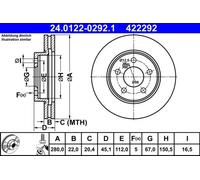 Disco de freno ATE 24.0122-0292.1 delantero, ventilado , altamente carbonizado, 1 Pieza