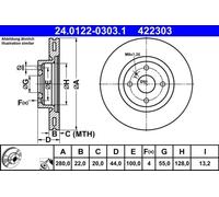 2x Disco de freno ventilado 24.0122-0303.1 ATE para FIAT ABARTH