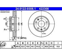 Disco de freno ATE 24.0122-0308.1 delantero, ventilado , altamente carbonizado, 1 Pieza