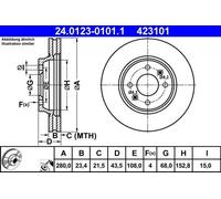 2x Disco de freno ventilado 24.0123-0101.1 ATE para SAAB 900 I Combi Coupe 900 I