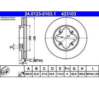 2x Disco de freno ventilado 24.0123-0103.1 ATE para ROVER HONDA