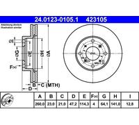 2x Disco de freno ventilado 24.0123-0105.1 ATE para HONDA PRELUDE IV PRELUDE V