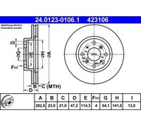 2x Disco de freno ventilado 24.0123-0106.1 ATE para HONDA PRELUDE IV