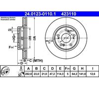 2x Disco de freno ventilado 24.0123-0110.1 ATE para HONDA CIVIC VIII Sedán FR-V