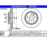 2x Disco de freno ventilado 24.0123-0114.1 ATE para SAAB OPEL CHEVROLET