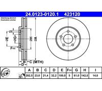 2x Disco de freno ventilado 24.0123-0120.1 ATE para CHRYSLER SEBRING