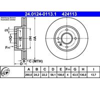 2x Disco de freno ventilado 24.0124-0113.1 ATE para FORD ESCORT IV SIERRA II